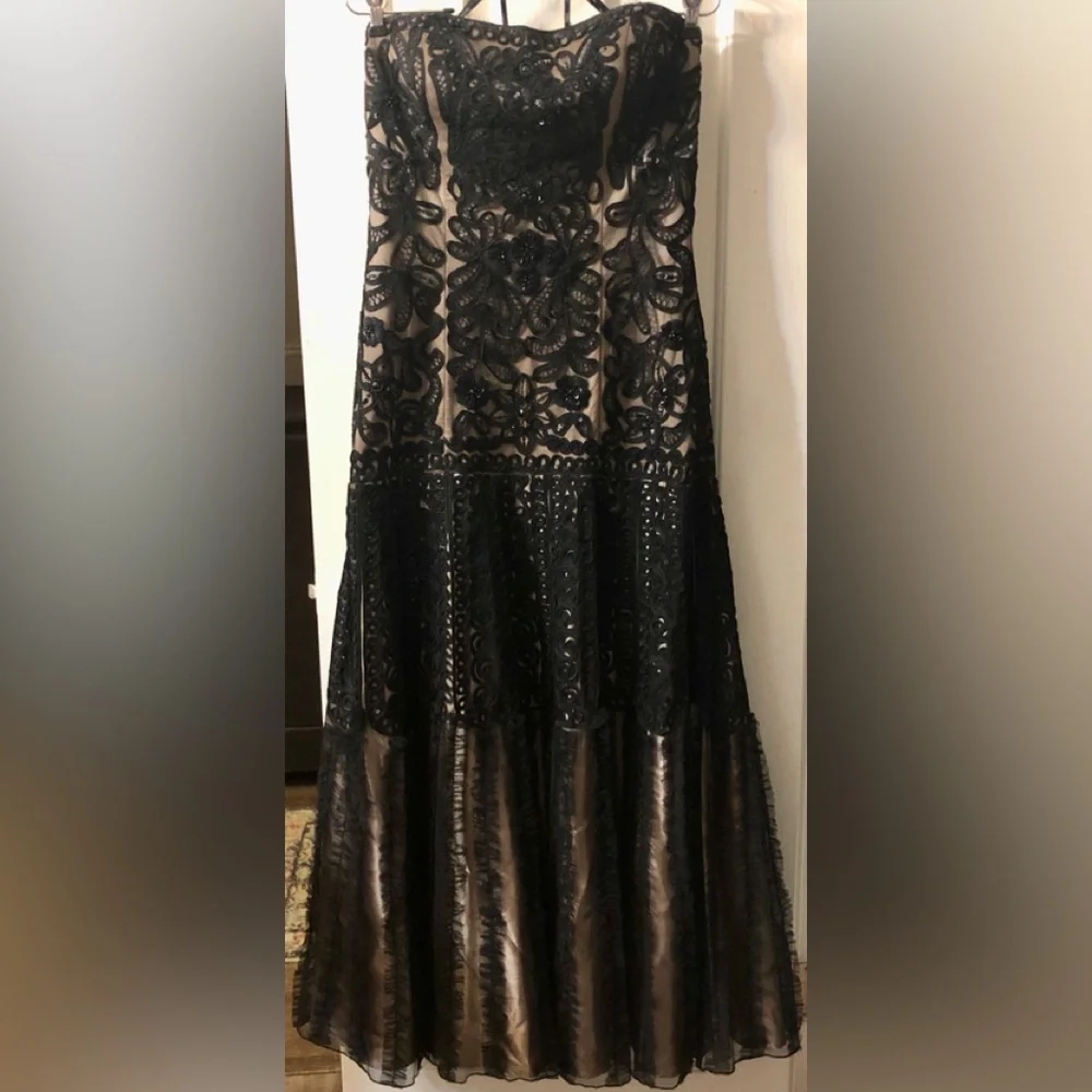 Sue Wong Nocturne Black Strapless Long Sequin Beaded Dress Sz 12 - Picture 3 of 6